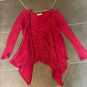 Michael Stars Red Ruched Waterfall Cardigan One Size